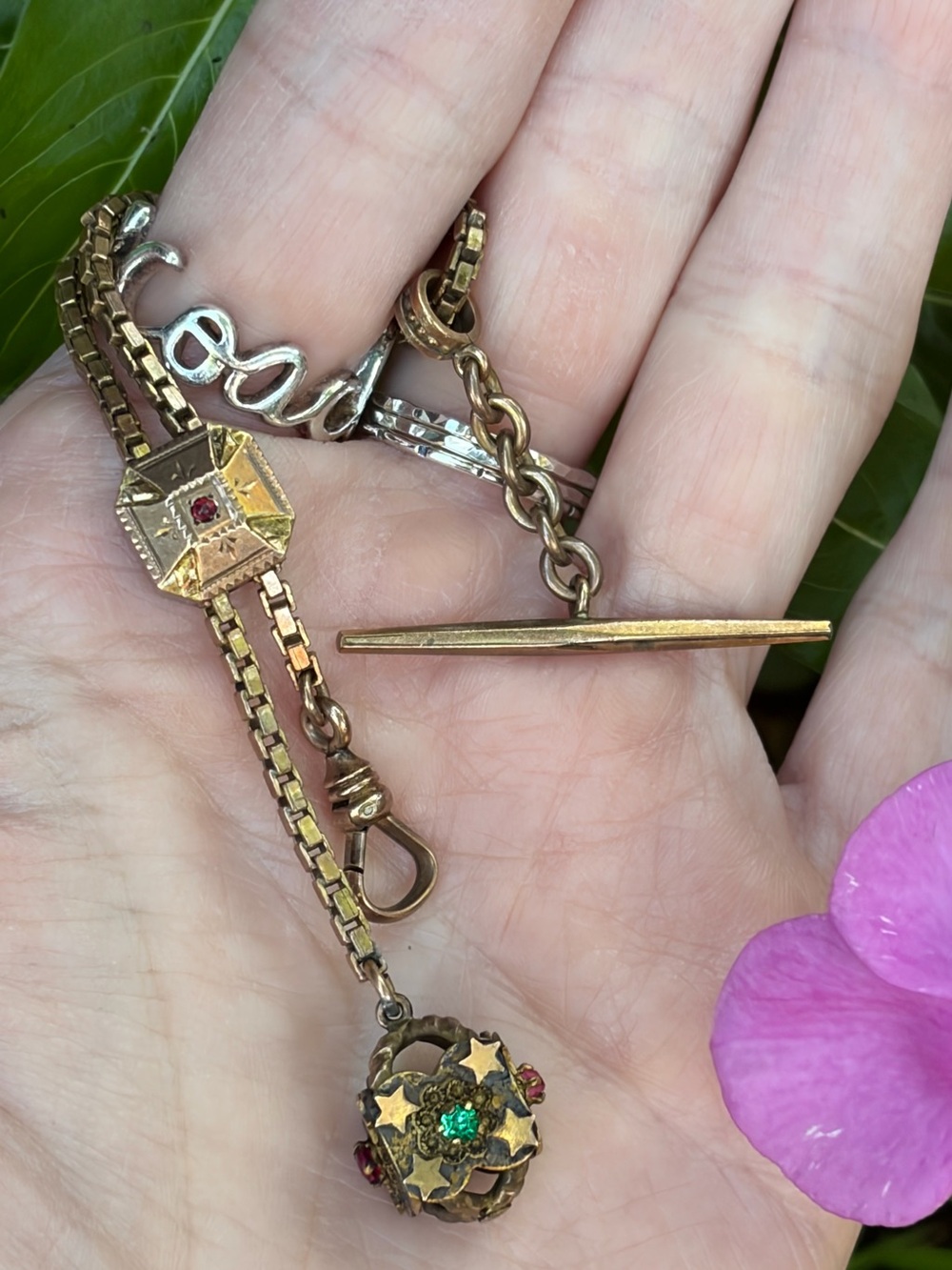 Victorian Gold Fill Or Gold Shell Pocket Watch Fob With Different Color Gems - Picture 2 of 16